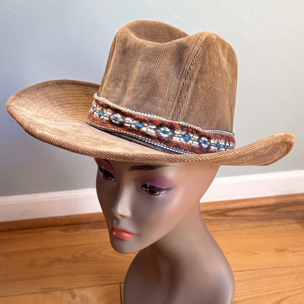 Vintage 70’s Longhorn dark brown corduroy cowboy hat Unisex NWT Size M‎ 7-7 1/8